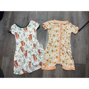 The Sleepy Sloth baby dress Bodysuits 18-24 Months White Orange Floral Cow Print